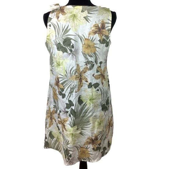 BELLAMBRA LINEN ITALY SCOOP NECK SLEEVELESS NEUTRAL FLORAL  DRESS - Picture 6 of 7